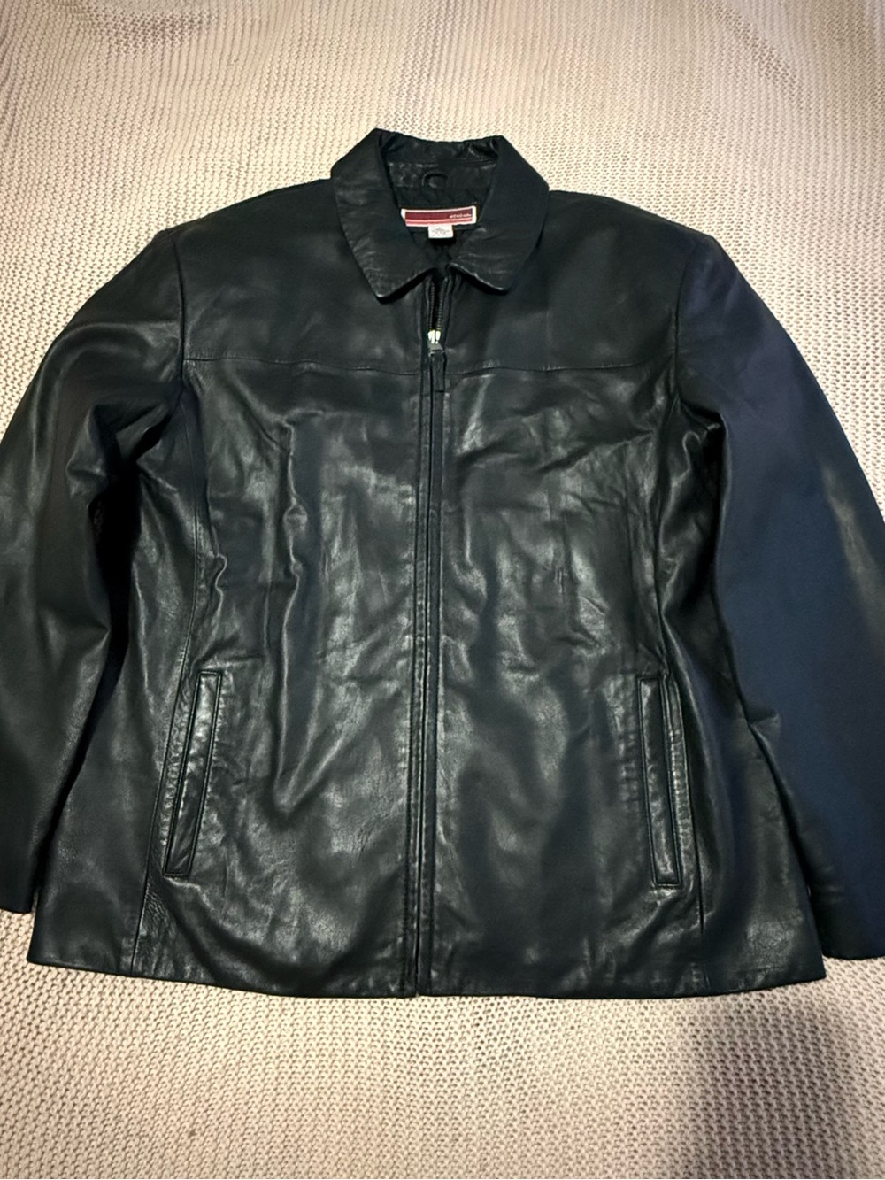 Merona Black Leather Quilted-Lining Jacket with Red Label Size L